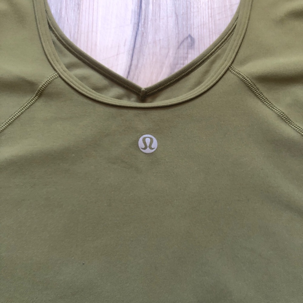 Lululemon Align V-Neck Long Sleeve Crop Top Olive Green Nulu Women's Size 6 - Picture 12 of 15